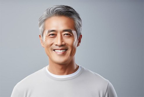 Smiling gray-haired man with attractive teeth